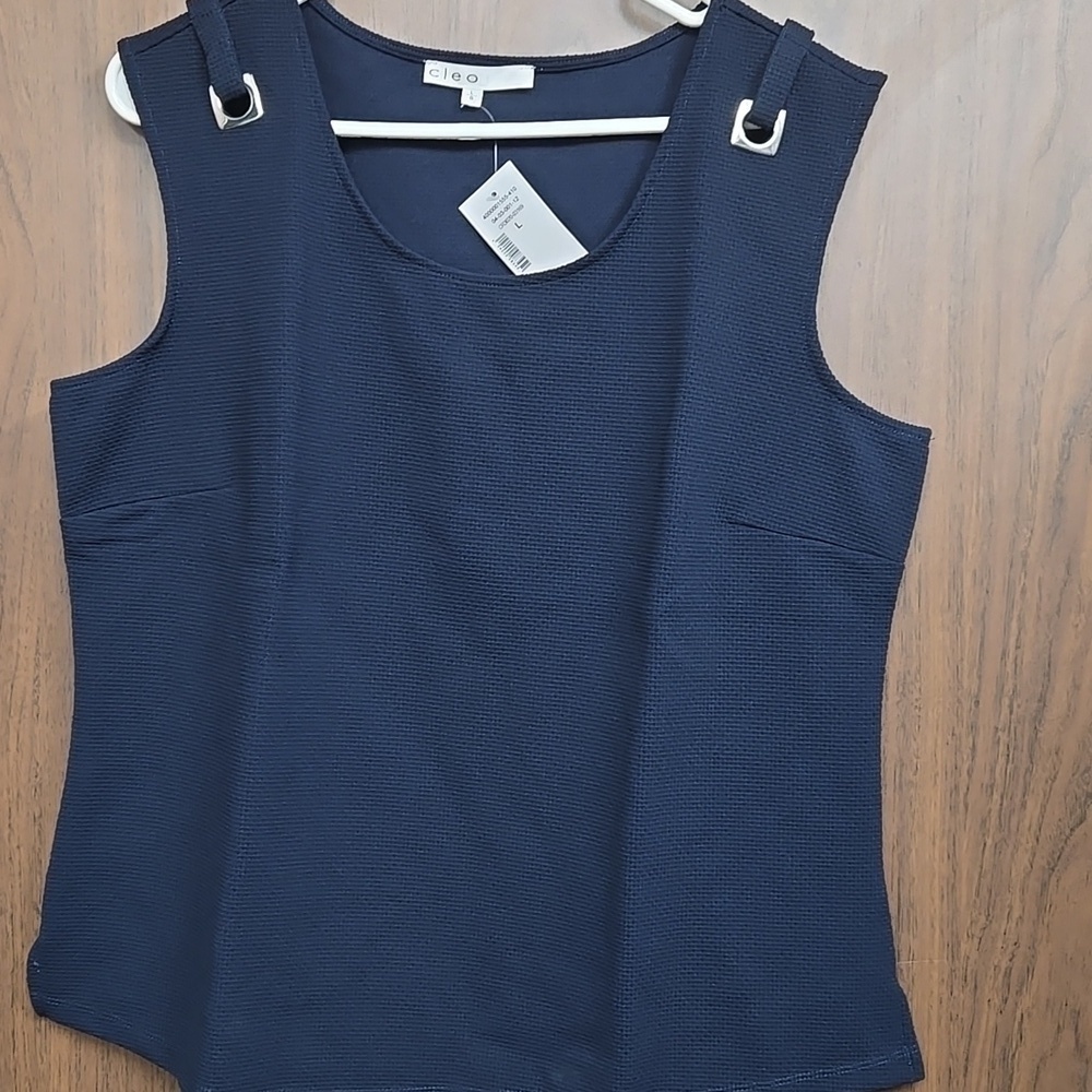Cleo Size L Navy Blue Sleeveless Tank Top